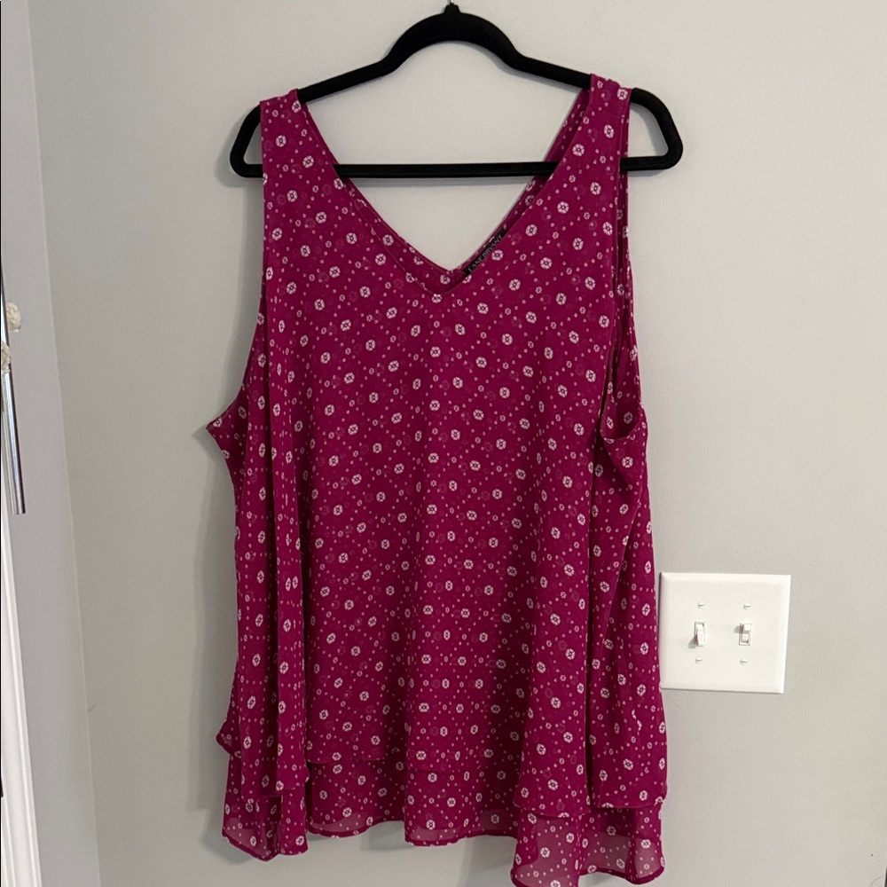 Lane Bryant Magenta Floral V-Neck Blouse